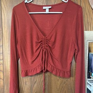 Rust Red Long Sleeve Ruched Top